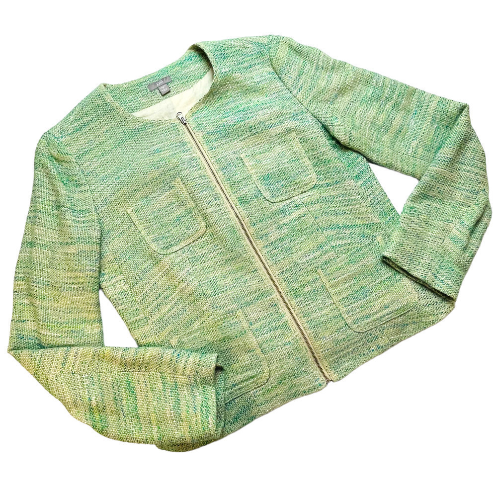 J. Jill Green Woven Linen Blend Zip Up Retro Blazer Women’s Size Small